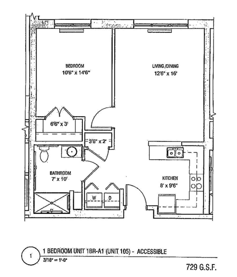 a floor plan of a small house with a bedroom and a living room